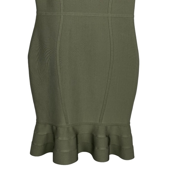 BEBE BUSTIER BODYCON OLIVE GREEN STRETCH MERMAID HEM MIDI DRESS - Picture 7 of 14